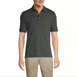 Lands' End Short Sleeve Polo Shirt Pocket Dark Charcoal Heather Mens Size XXL